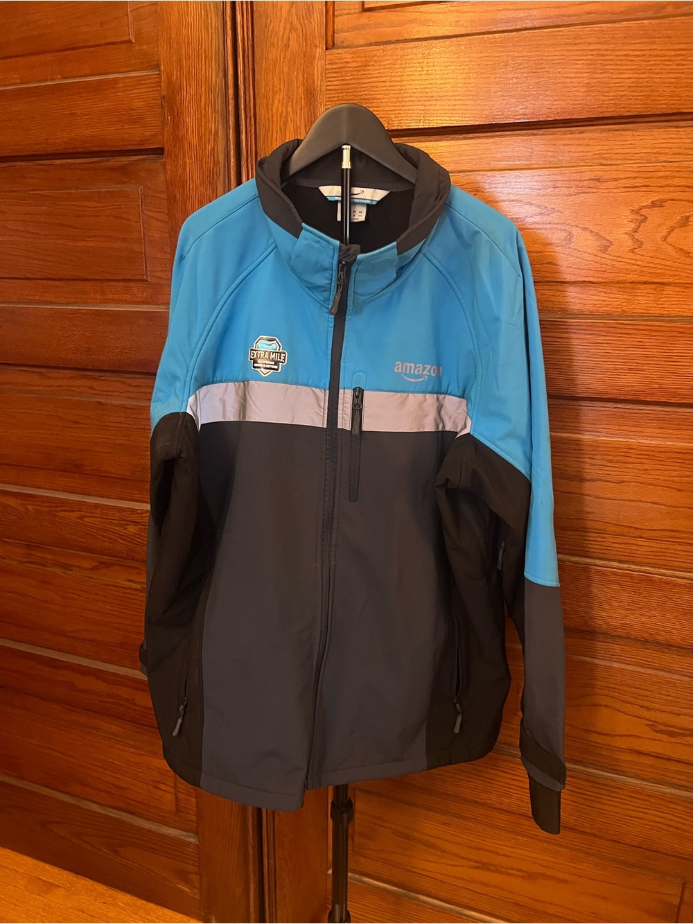 Amazon Men’s Teal and Black Windbreaker Jacket with Reflective Stripe